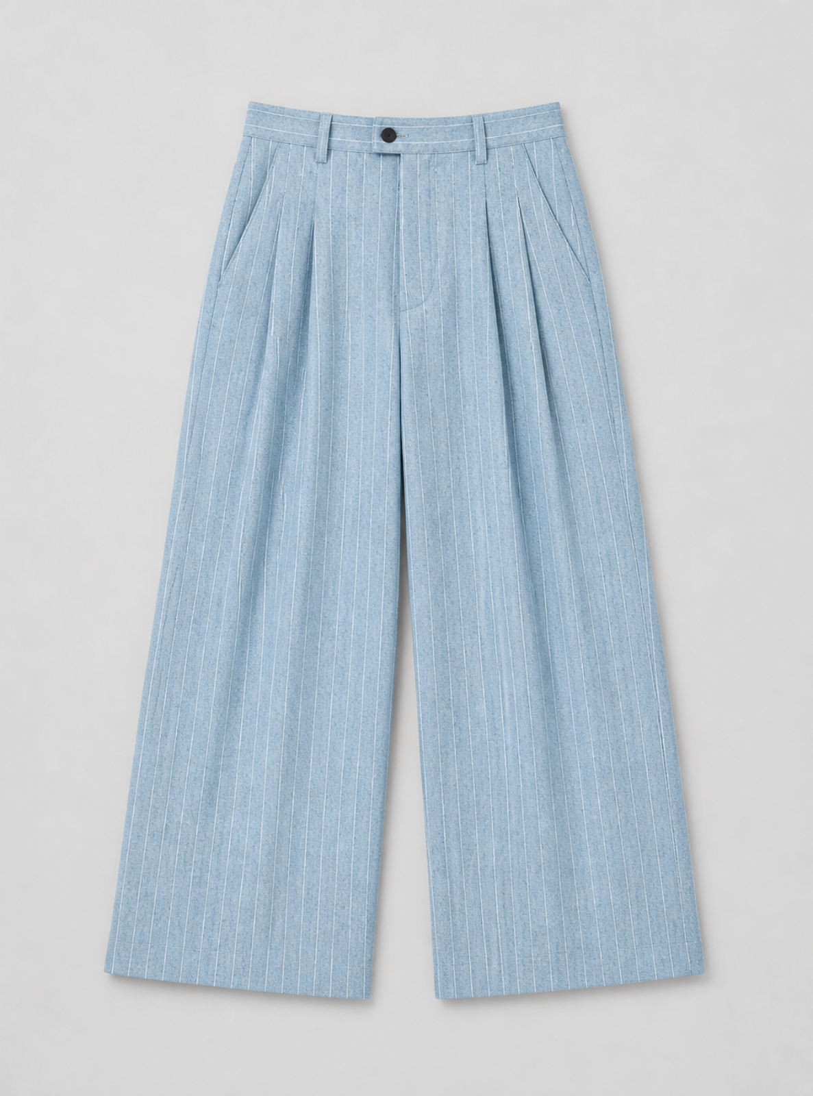 Light blue wide-leg pants on a light gray background