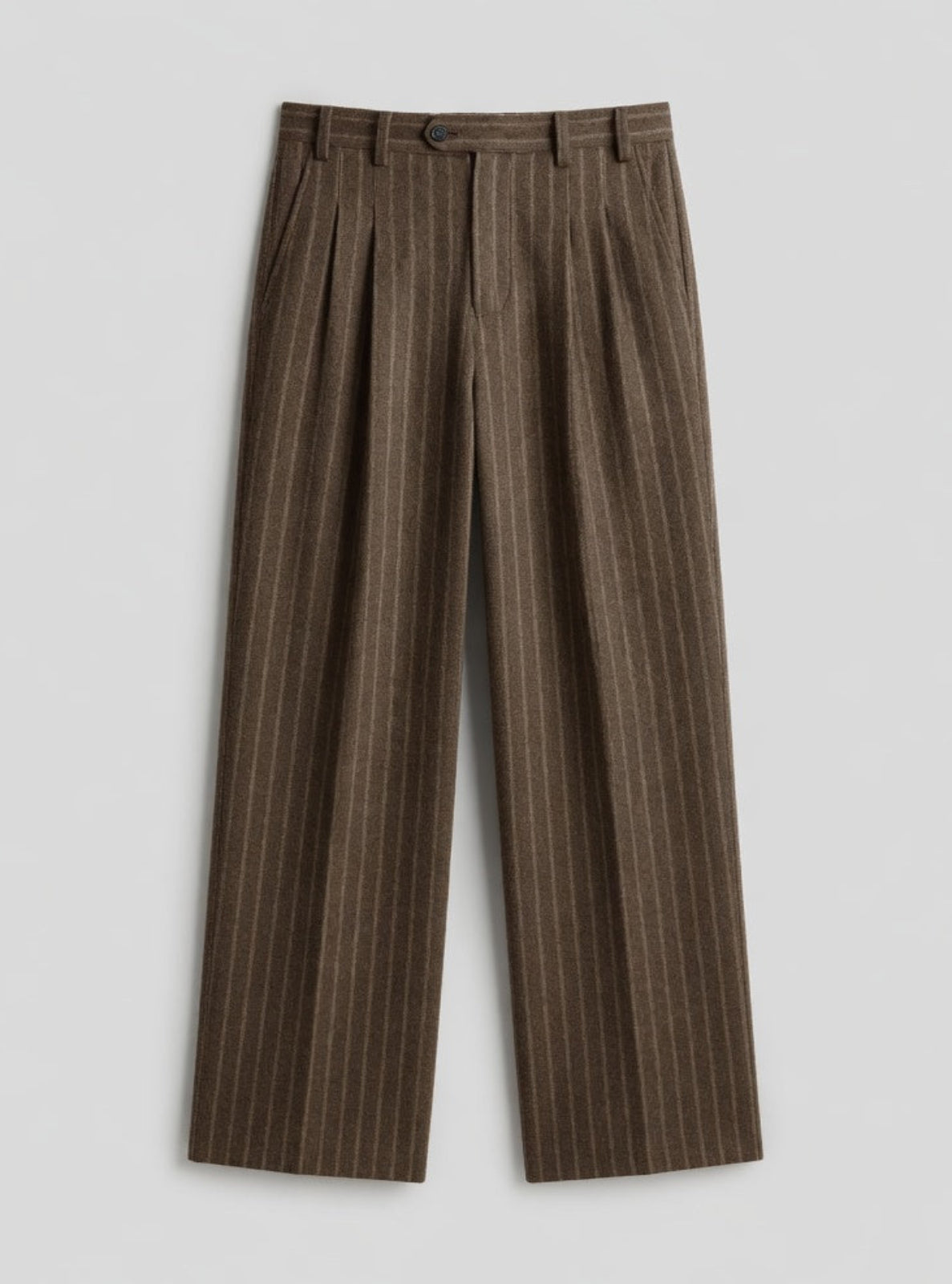 Brown striped pants on a light gray background