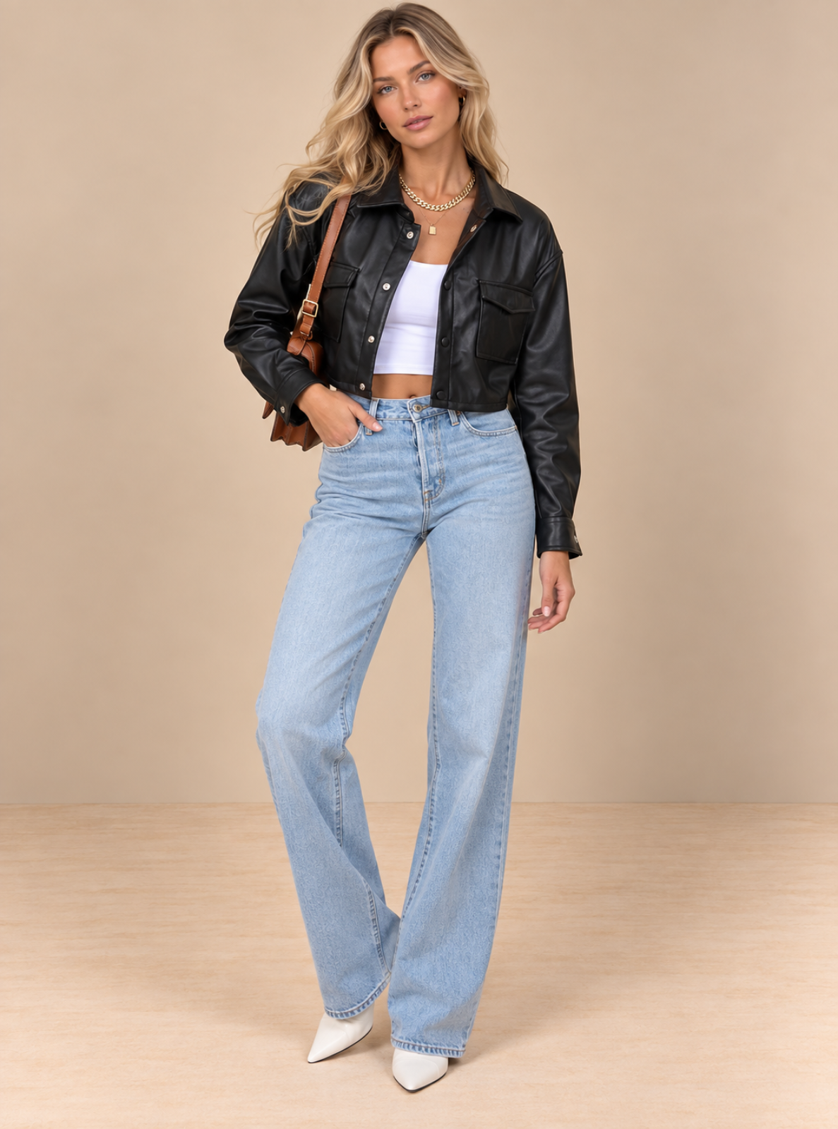 Faux Leather Cropped Jacket