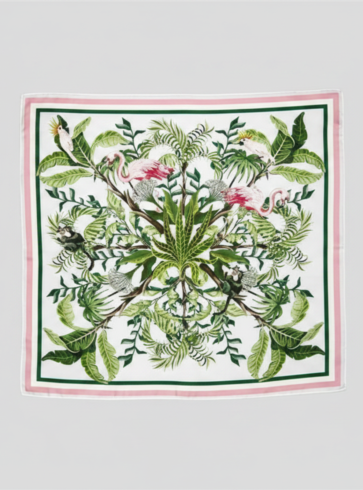 Floral patterned square scarf on a light gray background