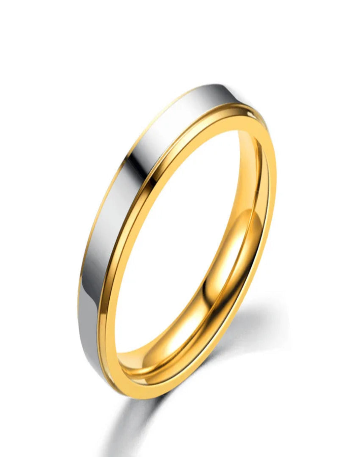Two-tone gold and silver ring on a white background