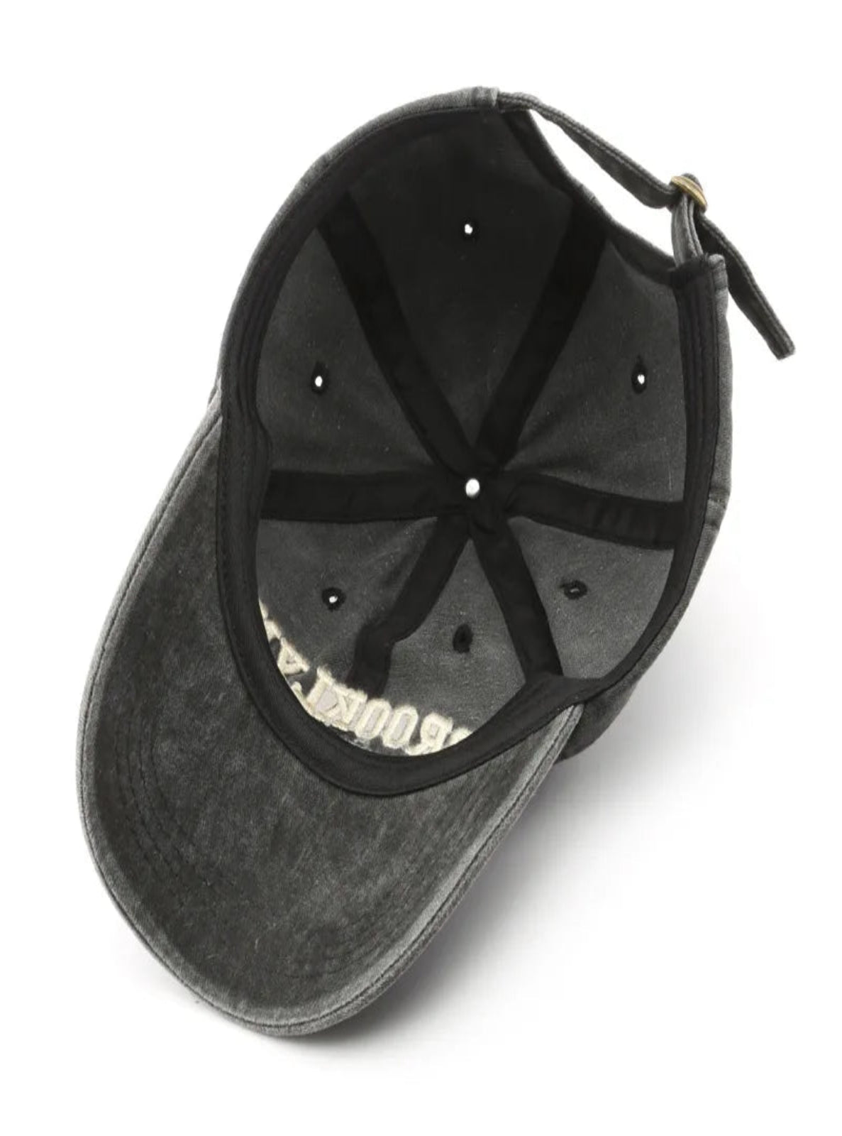 Gray baseball cap with black interior on a white background