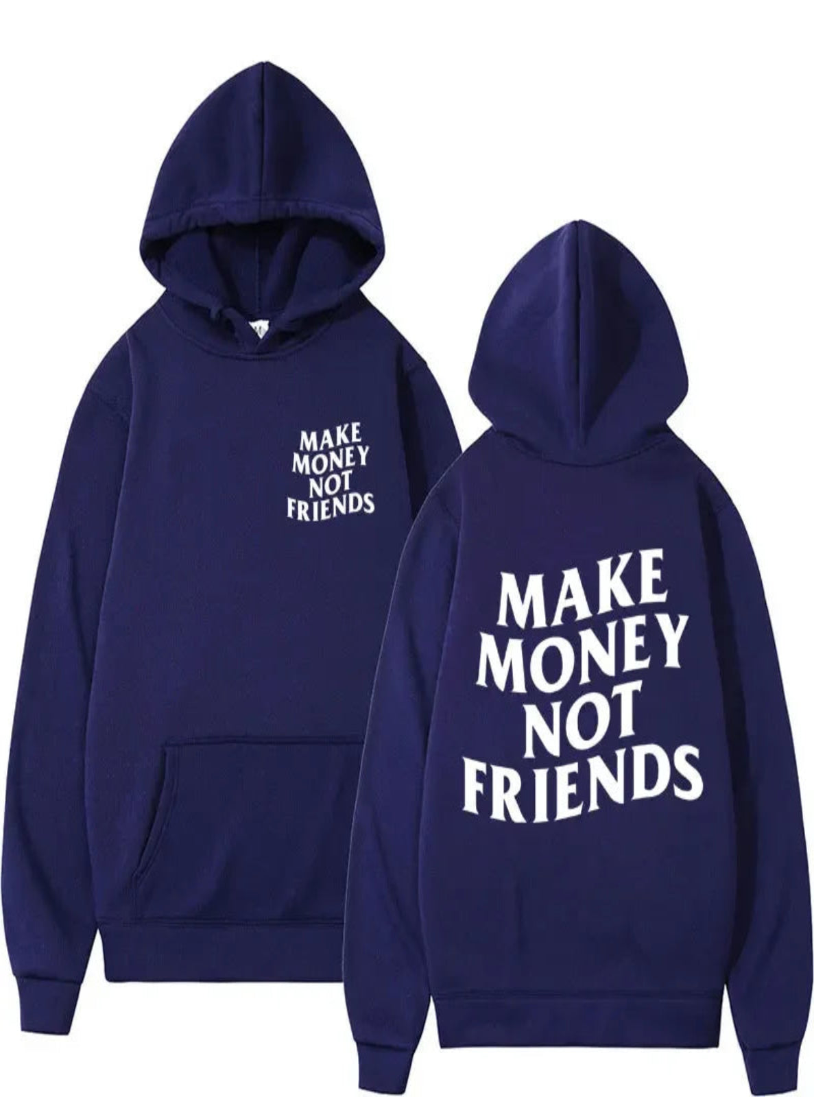Navy Blue Loose-Fit Printed Hoodie