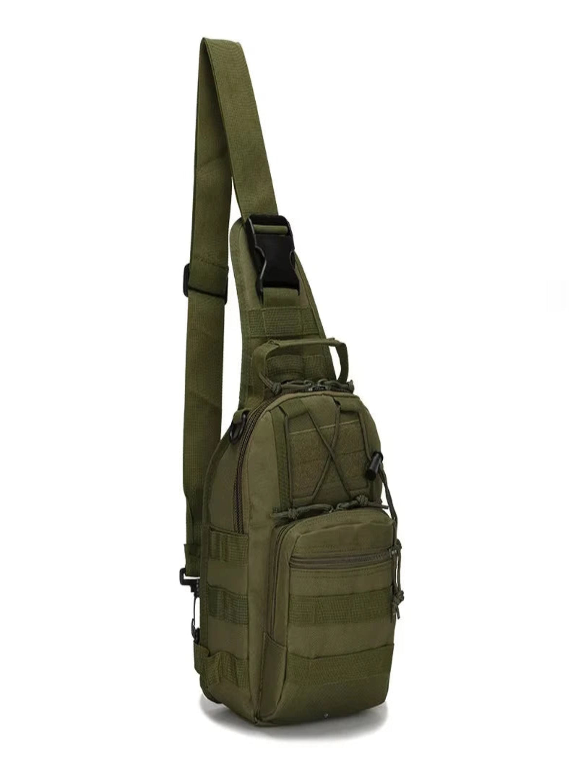 Green tactical sling bag on a white background
