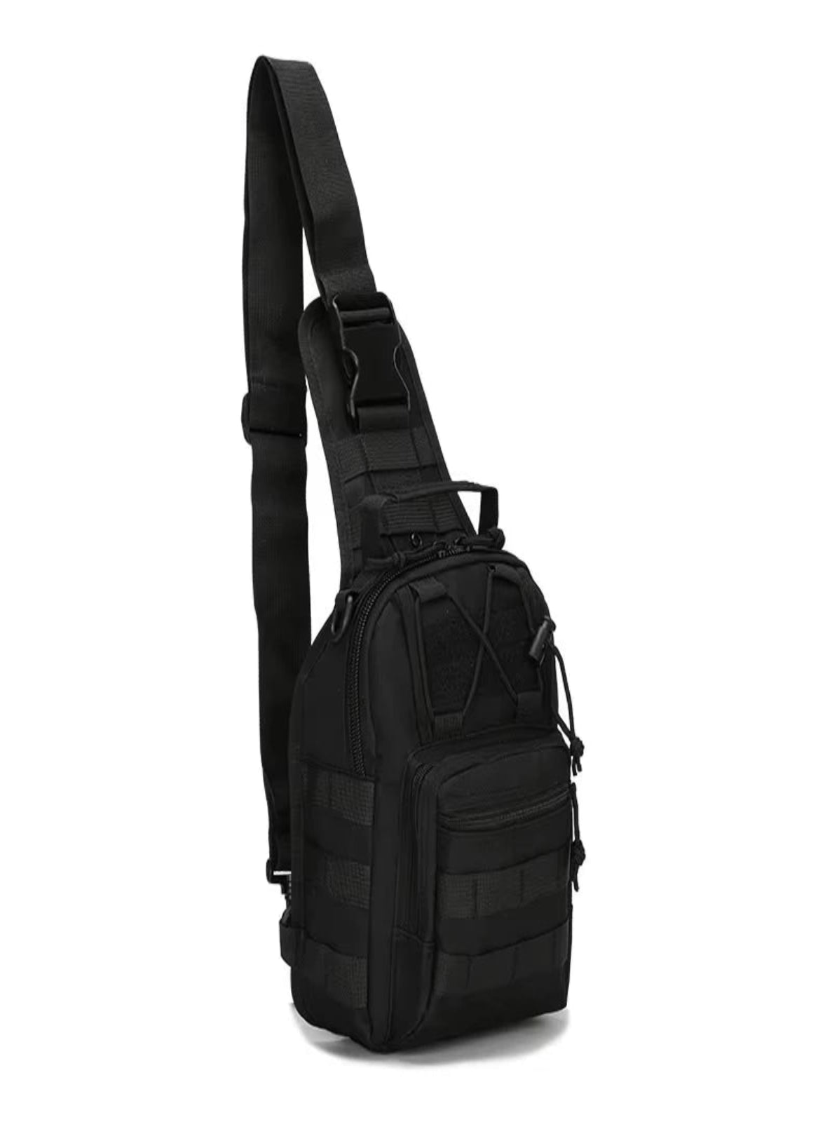 Black sling bag on a white background