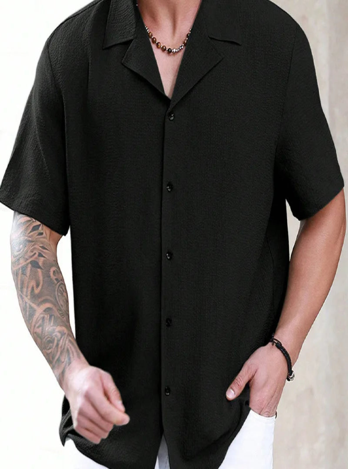 Loose-Fit Rib-Knit Resort Shirt