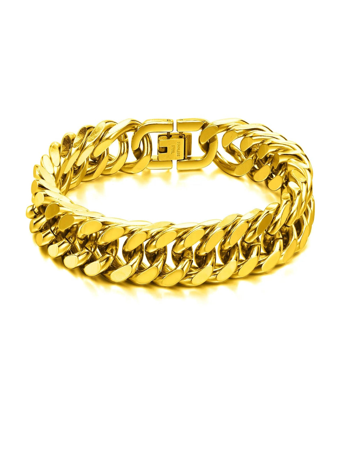 Gold chain bracelet on a white background