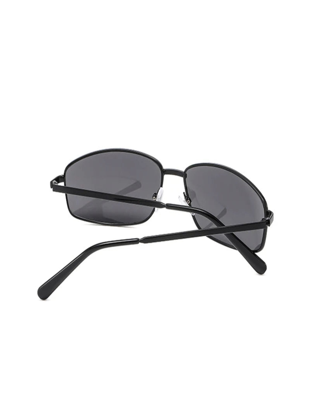 Black sunglasses with dark lenses on a white background