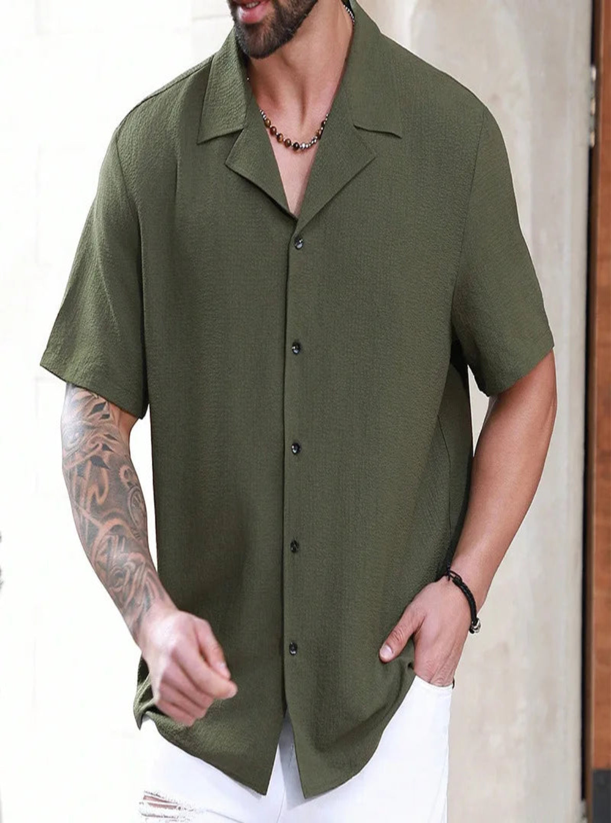 Loose-Fit Rib-Knit Resort Shirt