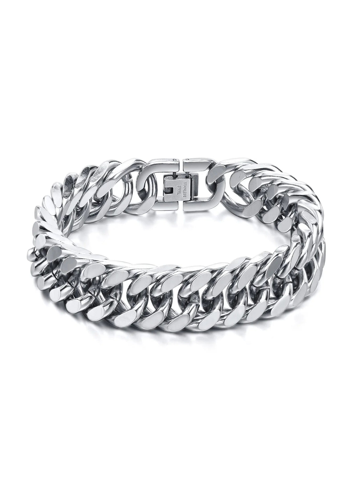 Silver chain bracelet on a white background