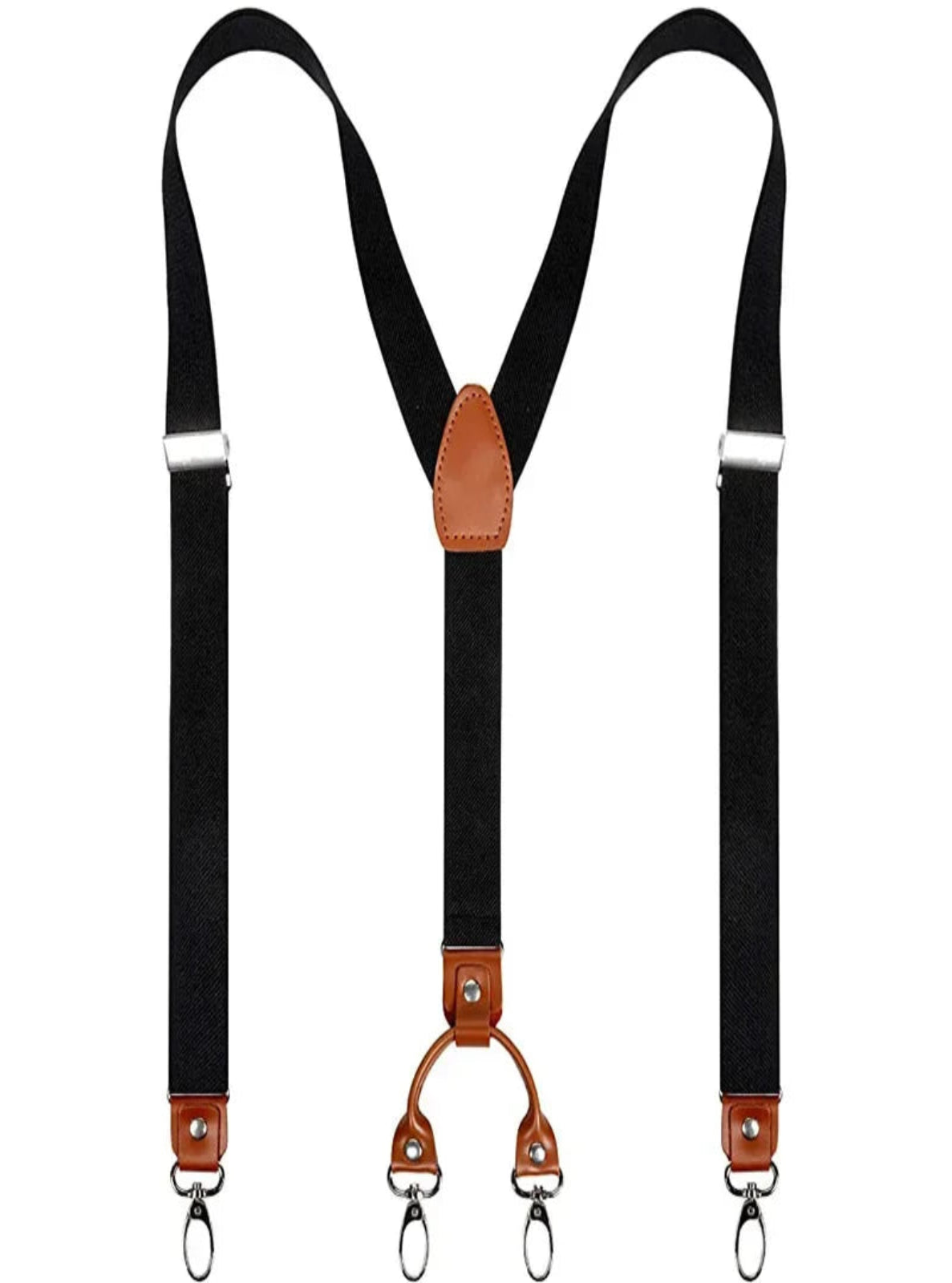 Black suspenders with brown leather on a white background