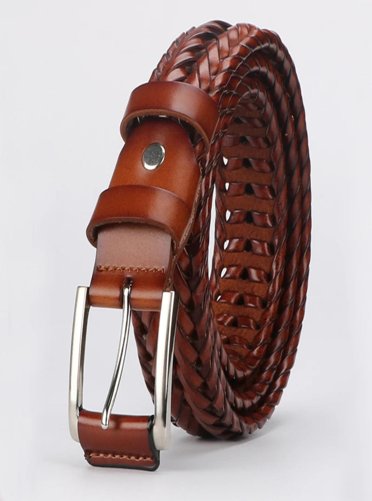 brown braided leather belt