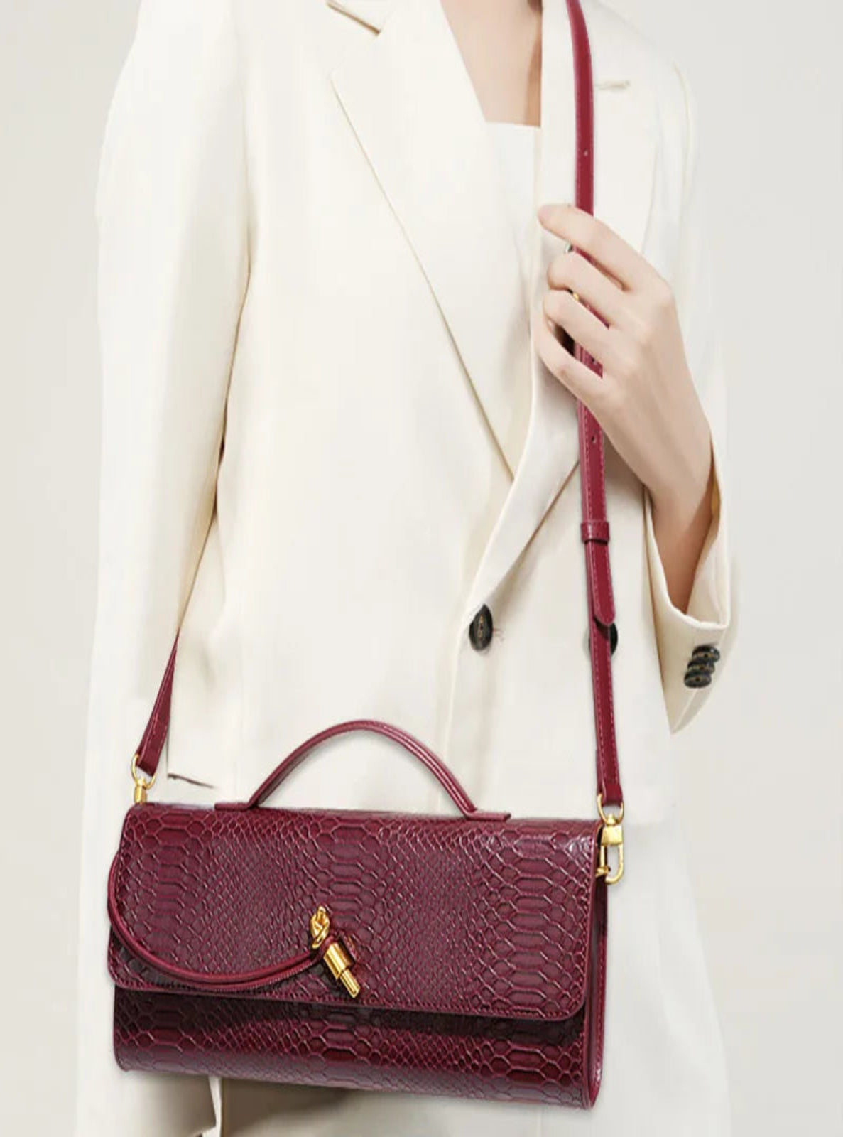 Crocodile Embossed Clutch Shoulder Bag