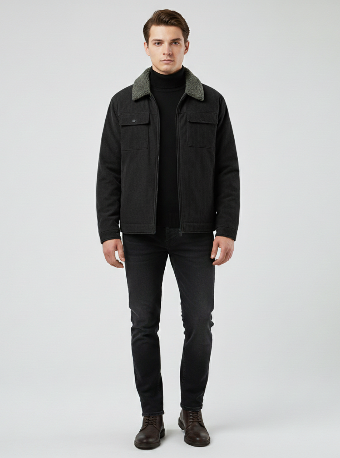 Sherpa-Collar Corduroy Jacket
