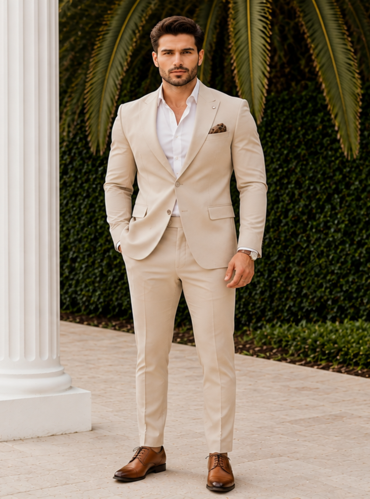 white dress pants brown shoes Slim Fit Suit Blazer & Suit - Men Brown Plaid Puff Sleeve