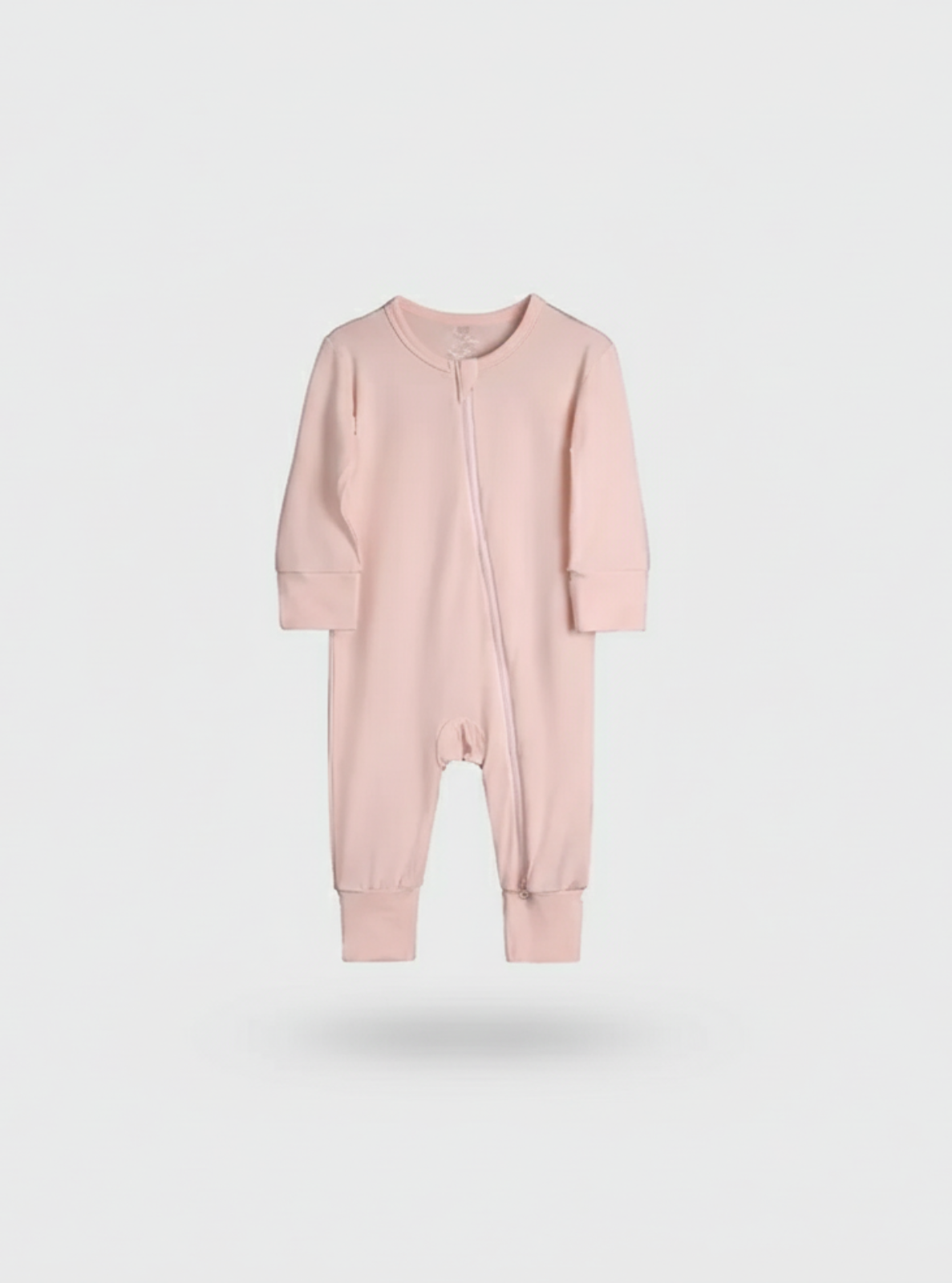 Pink baby onesie on a light gray background