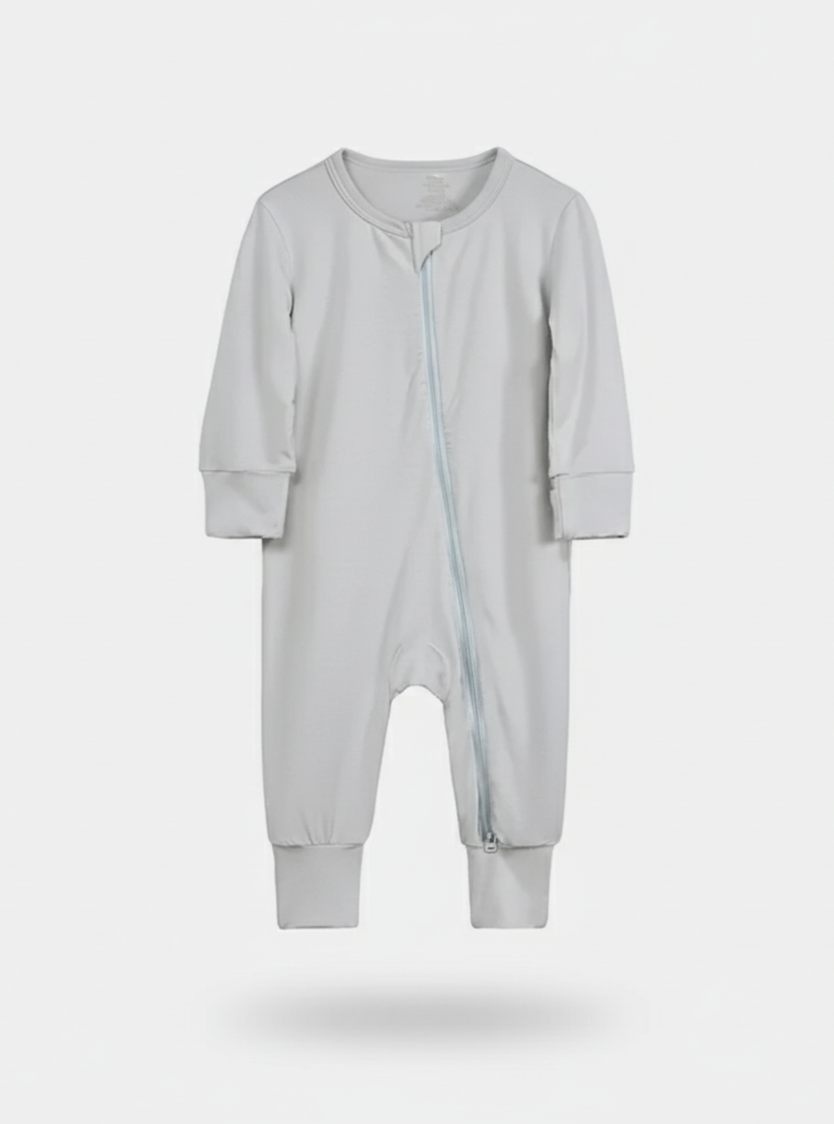 Light gray baby onesie on a white background