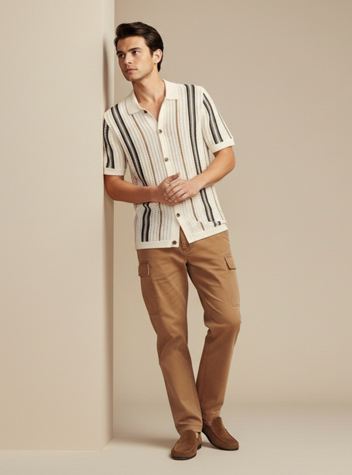 Striped Textured Viscose Knit Resort Shirt