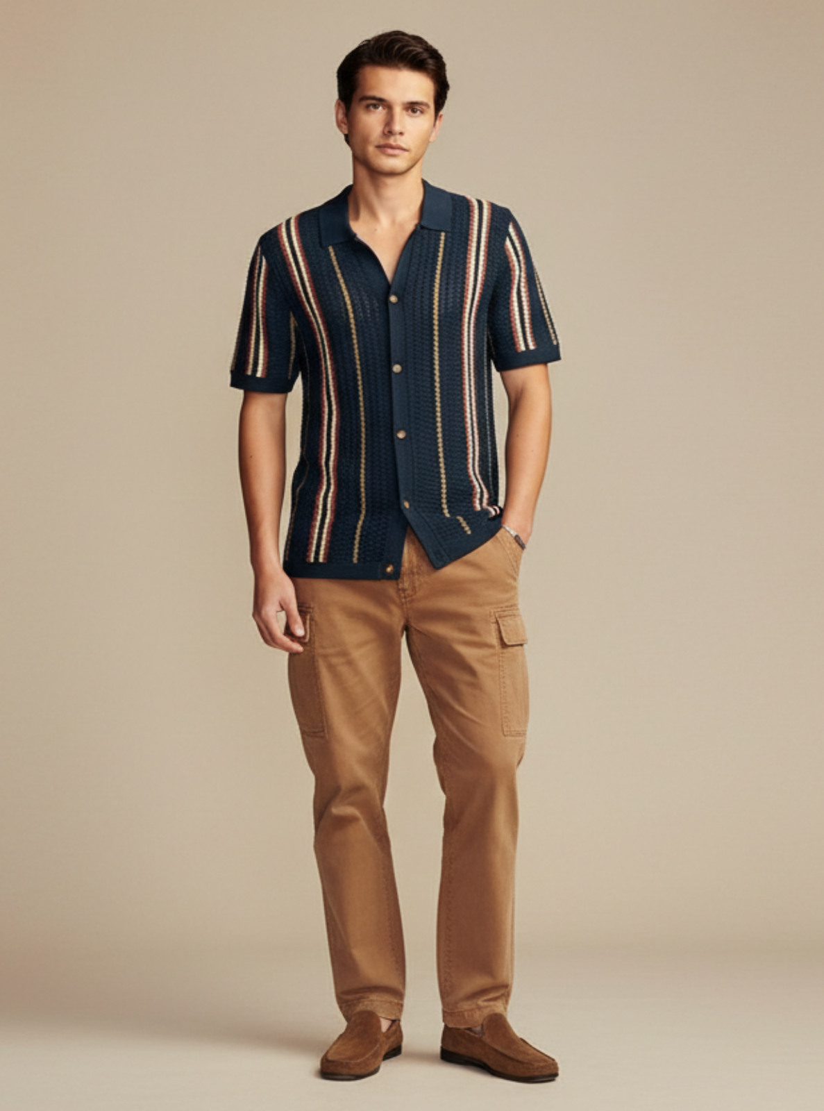 Striped Textured Viscose Knit Resort Shirt