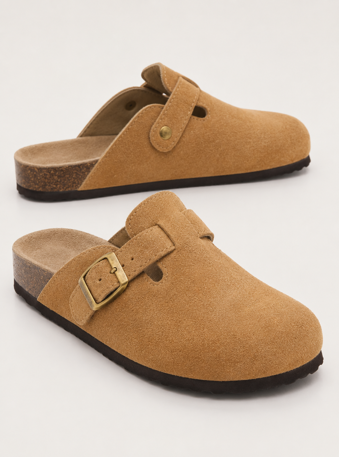 Suede Buckle Clogs