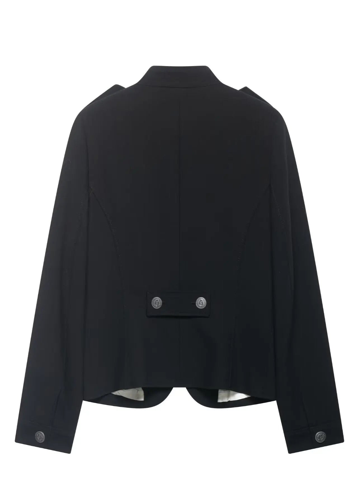 Black jacket with button details on a white background
