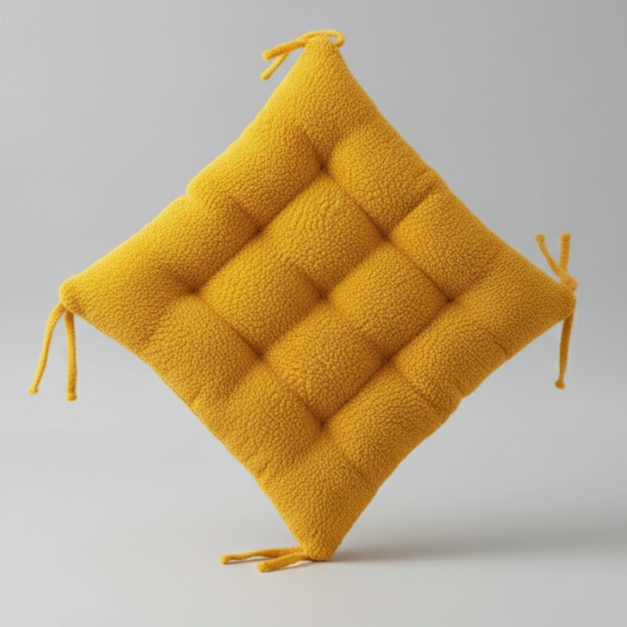 Yellow cushion with a textured surface on a gray background