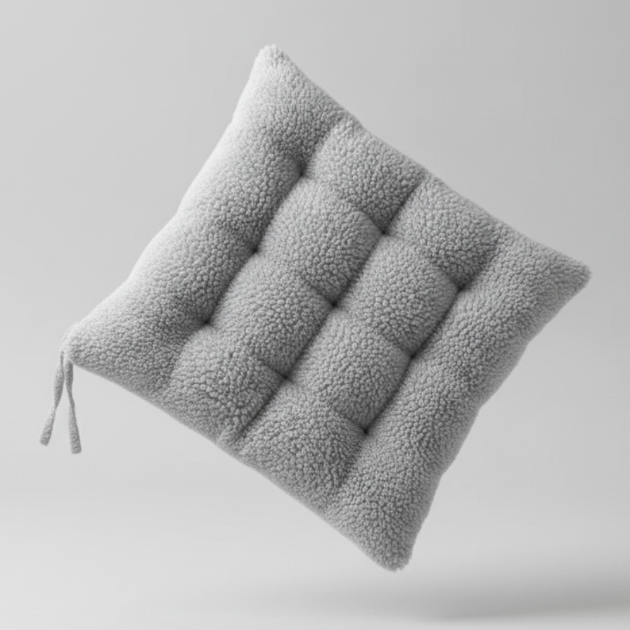 Gray textured cushion on a light gray background
