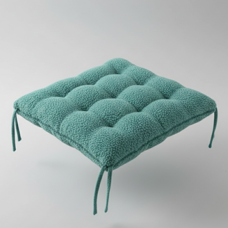 Green textured cushion on a gray background