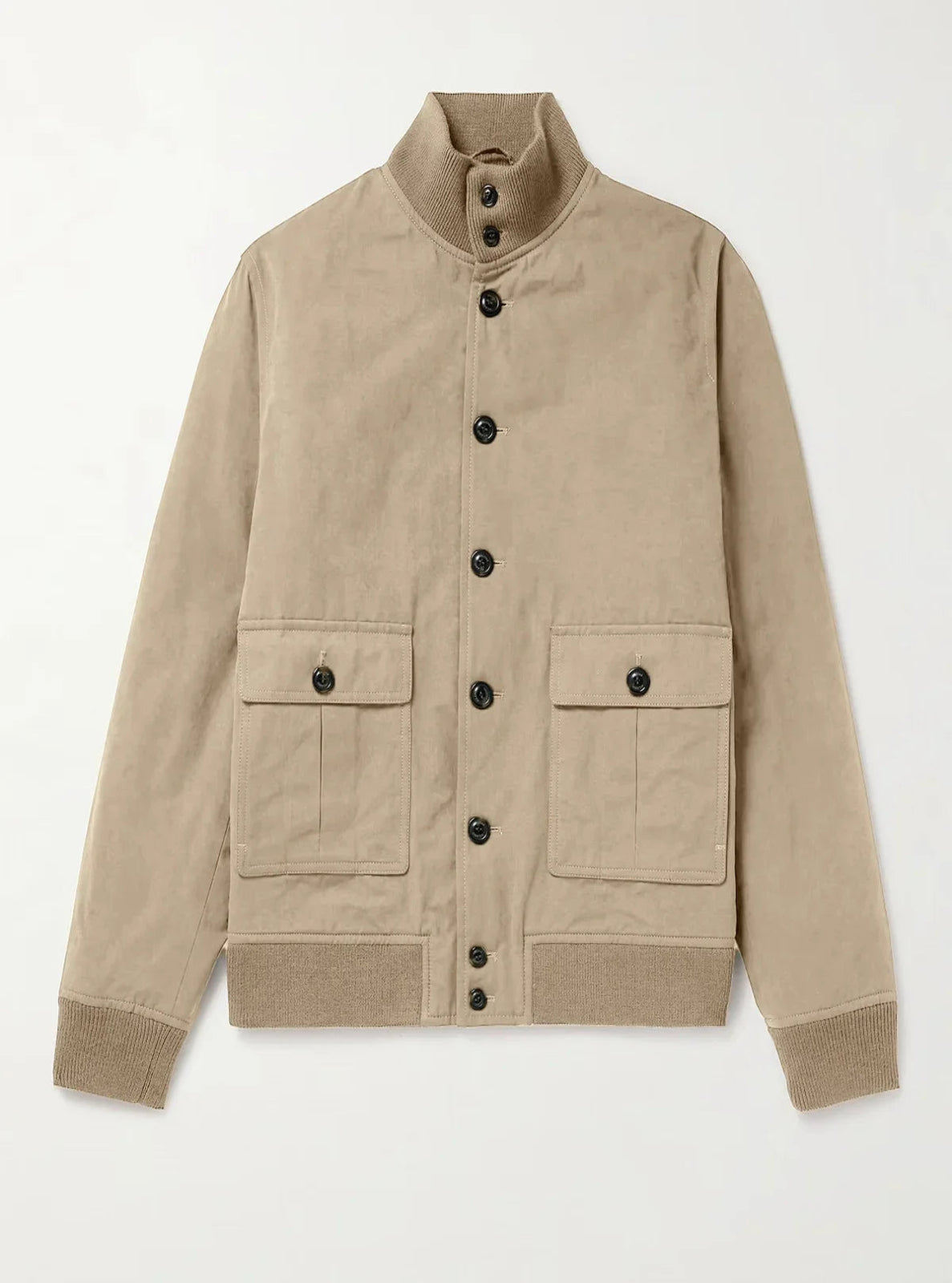 Beige jacket with button details on a white background