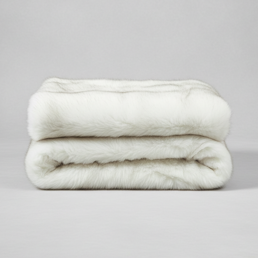 Folded white blanket on a gray background