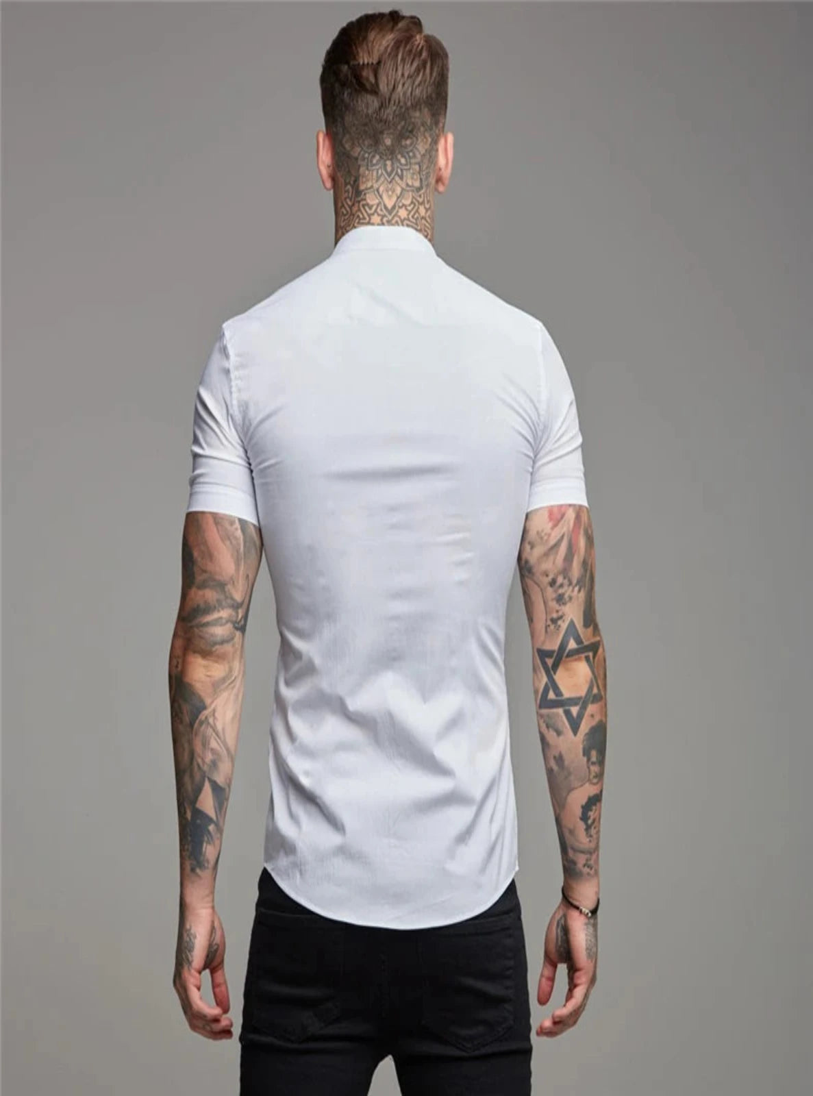 Regular Fit Lyocell Band-Collar Shirt