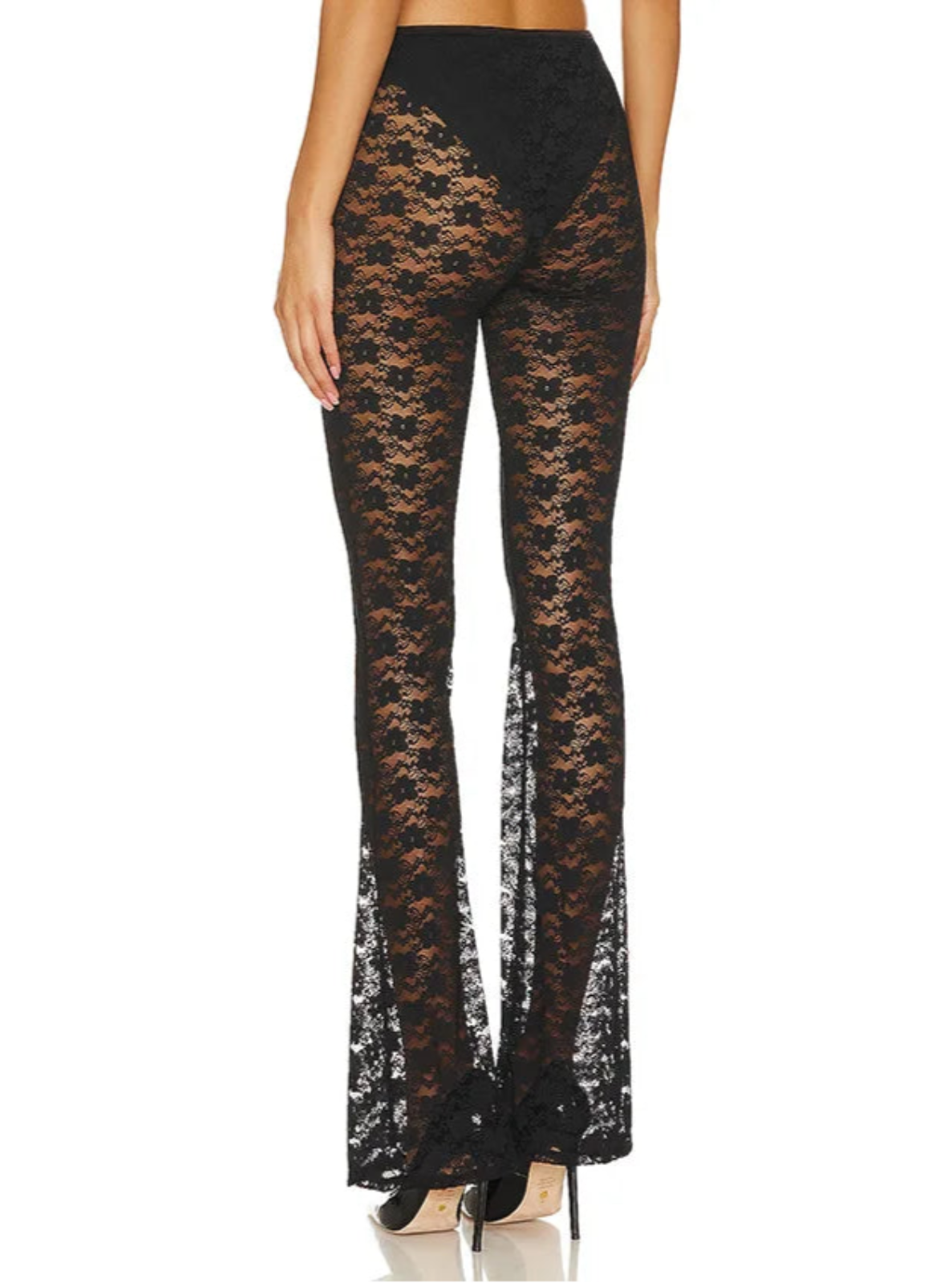 Black lace pants on a white background