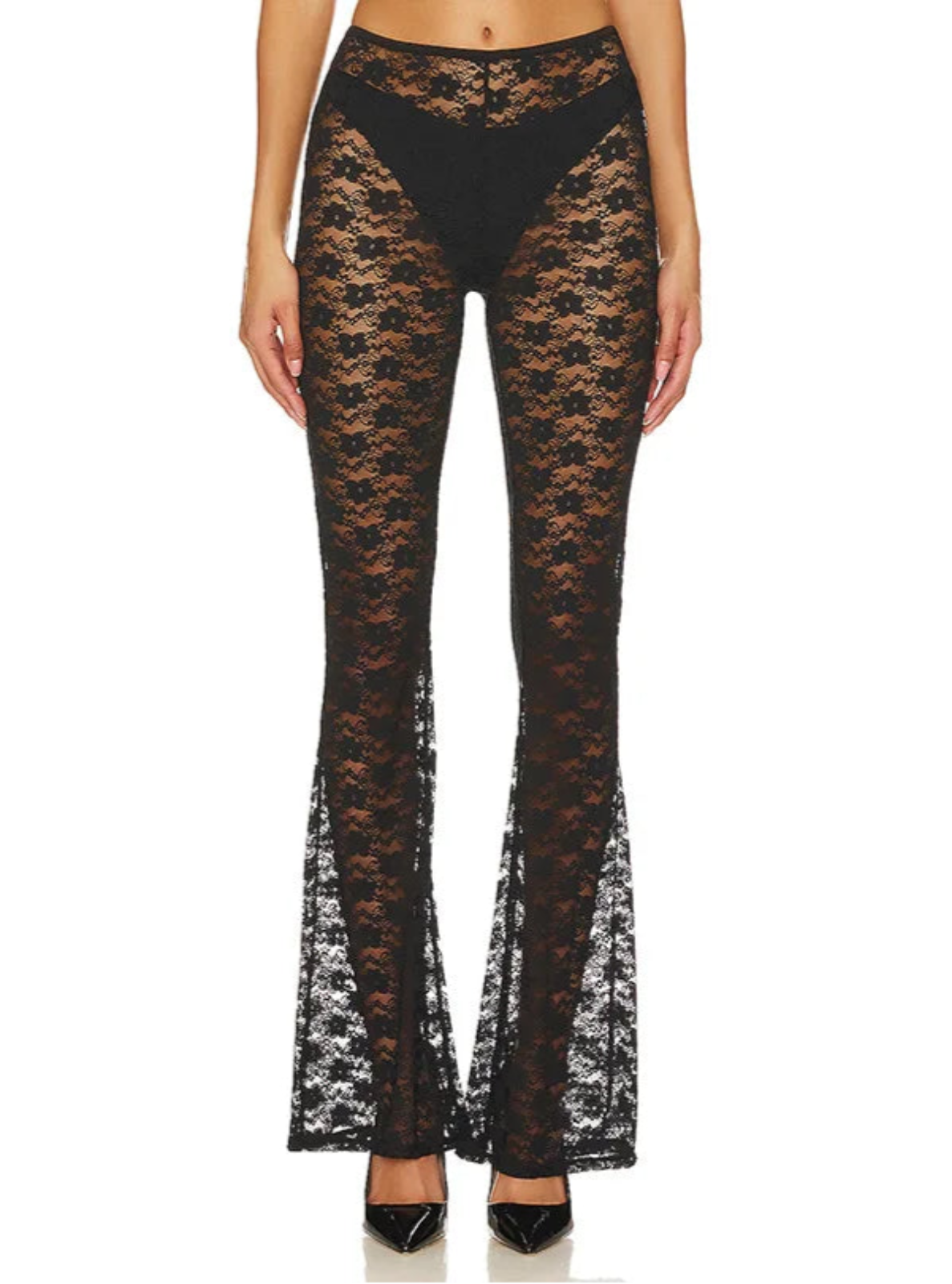 Black lace pants on a white background