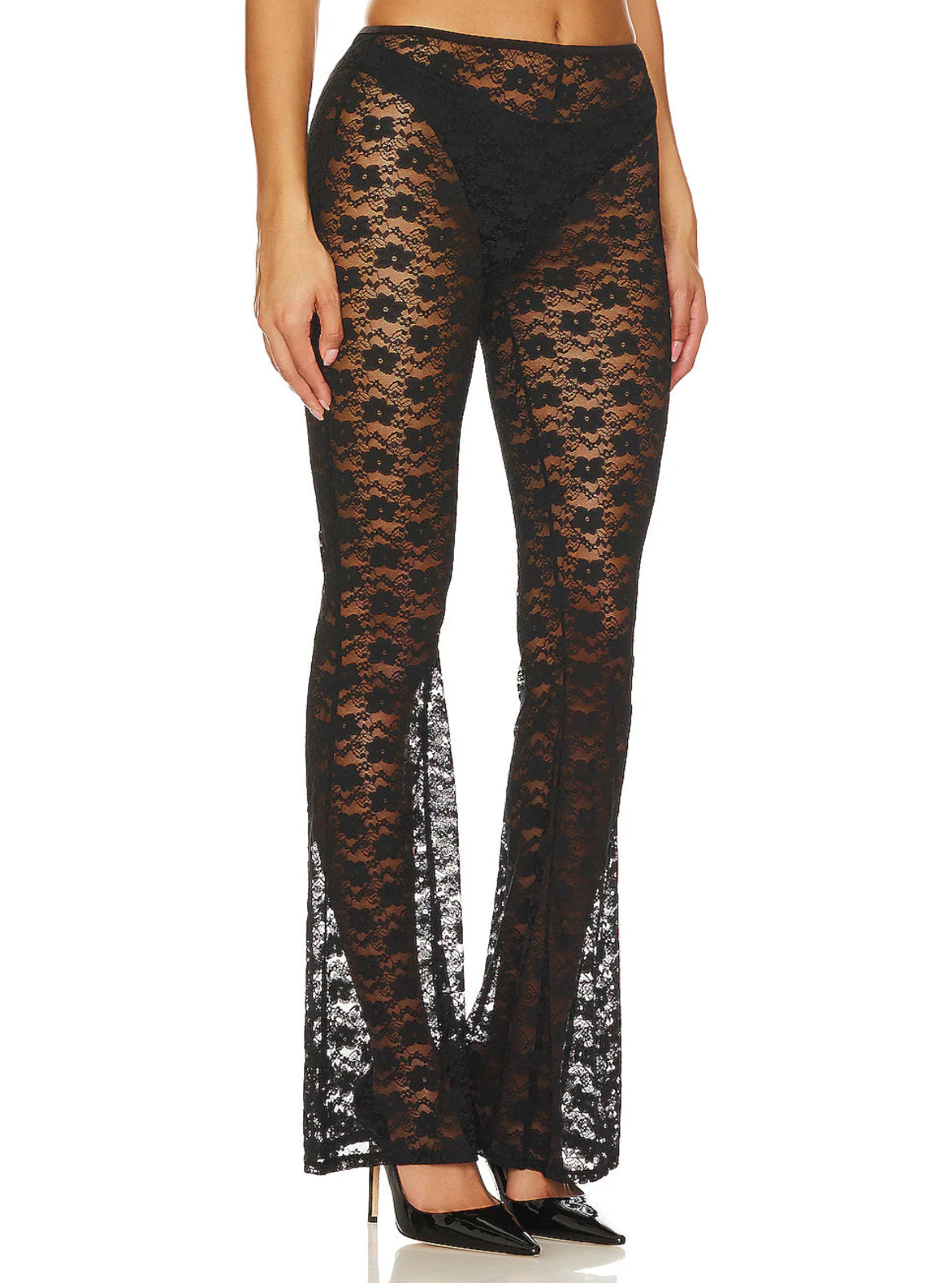 Black lace pants on a white background