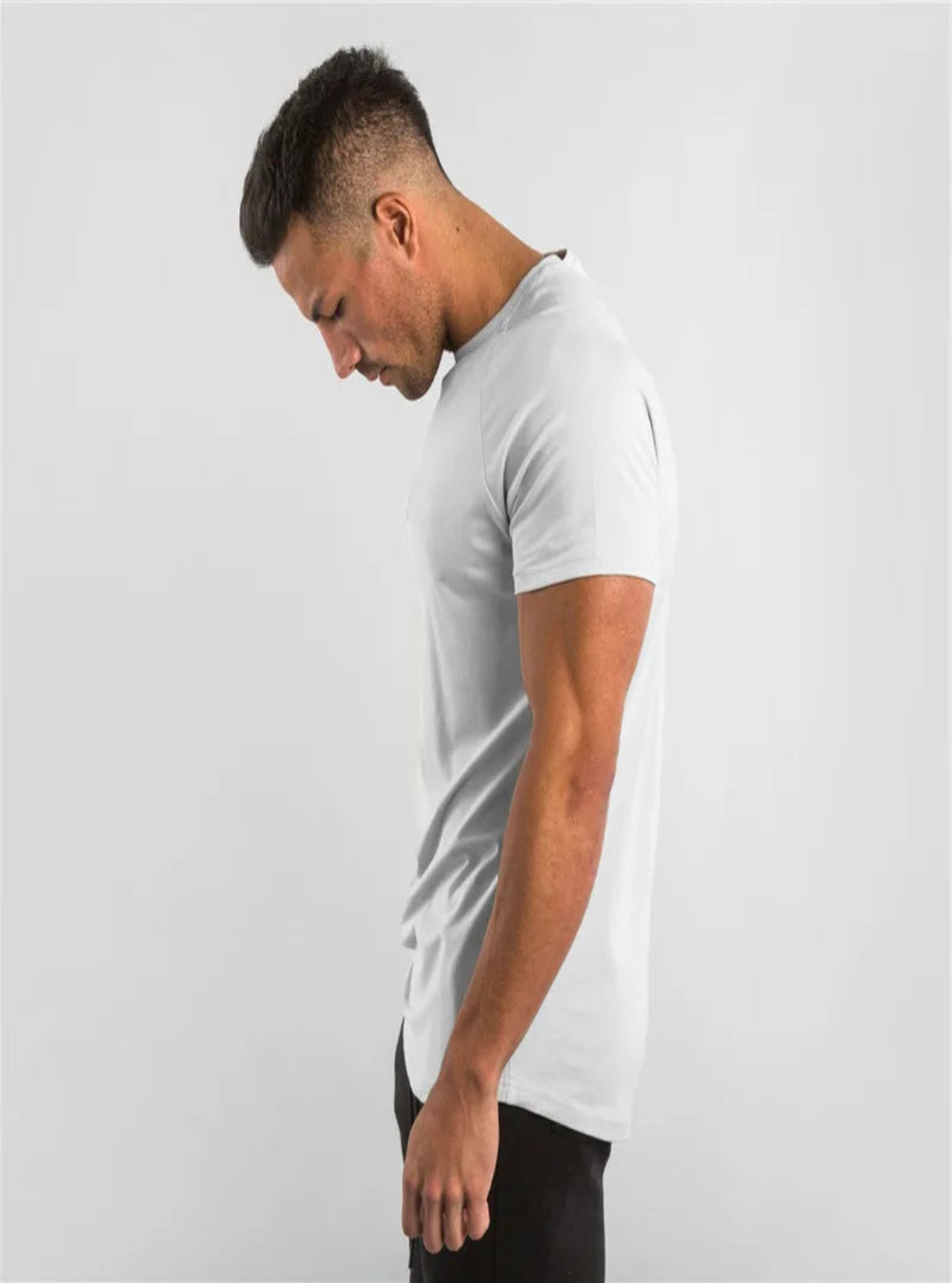 Side view of a white Muscle-Fit Sports Shirt