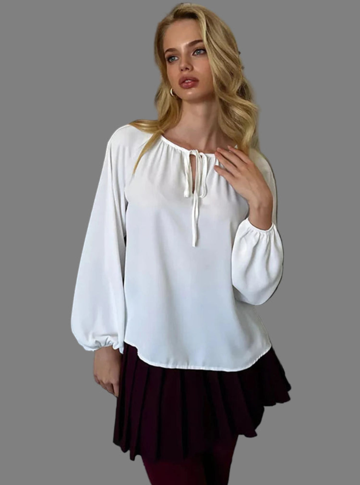 Woman wearing a white blouse