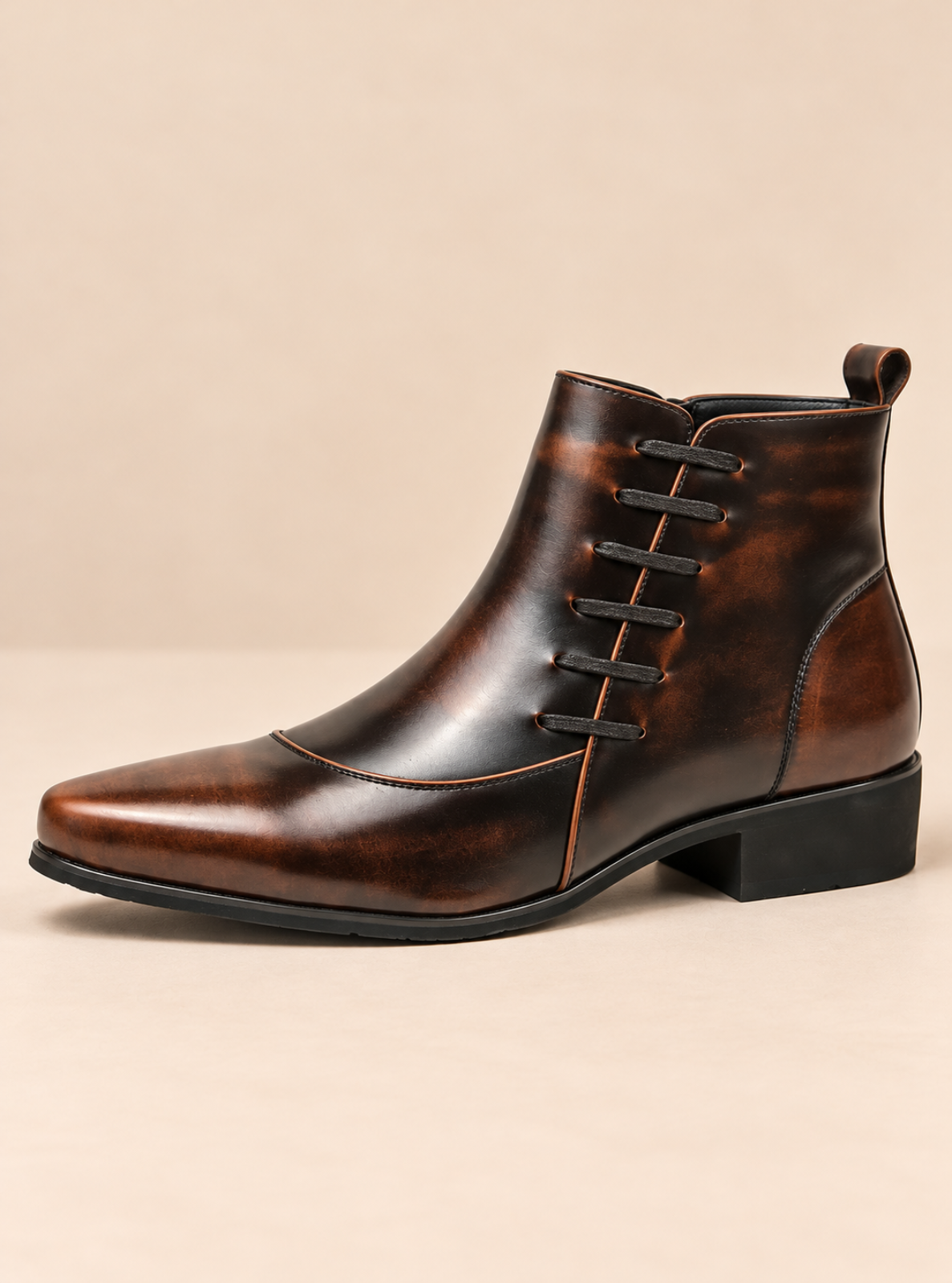 Pointed-Toe Split-Leather Ankle Boots