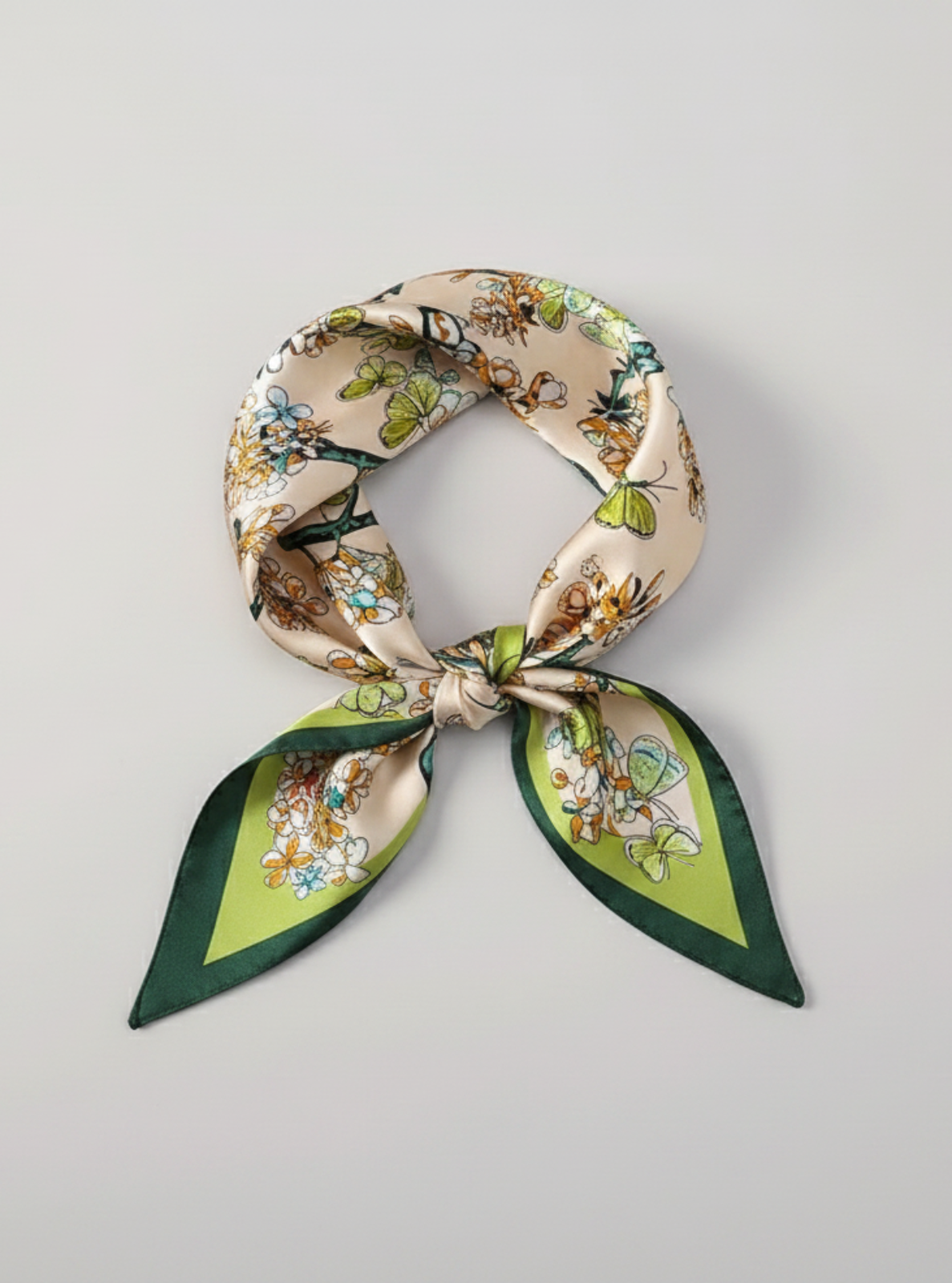 Floral patterned scarf on a light gray background