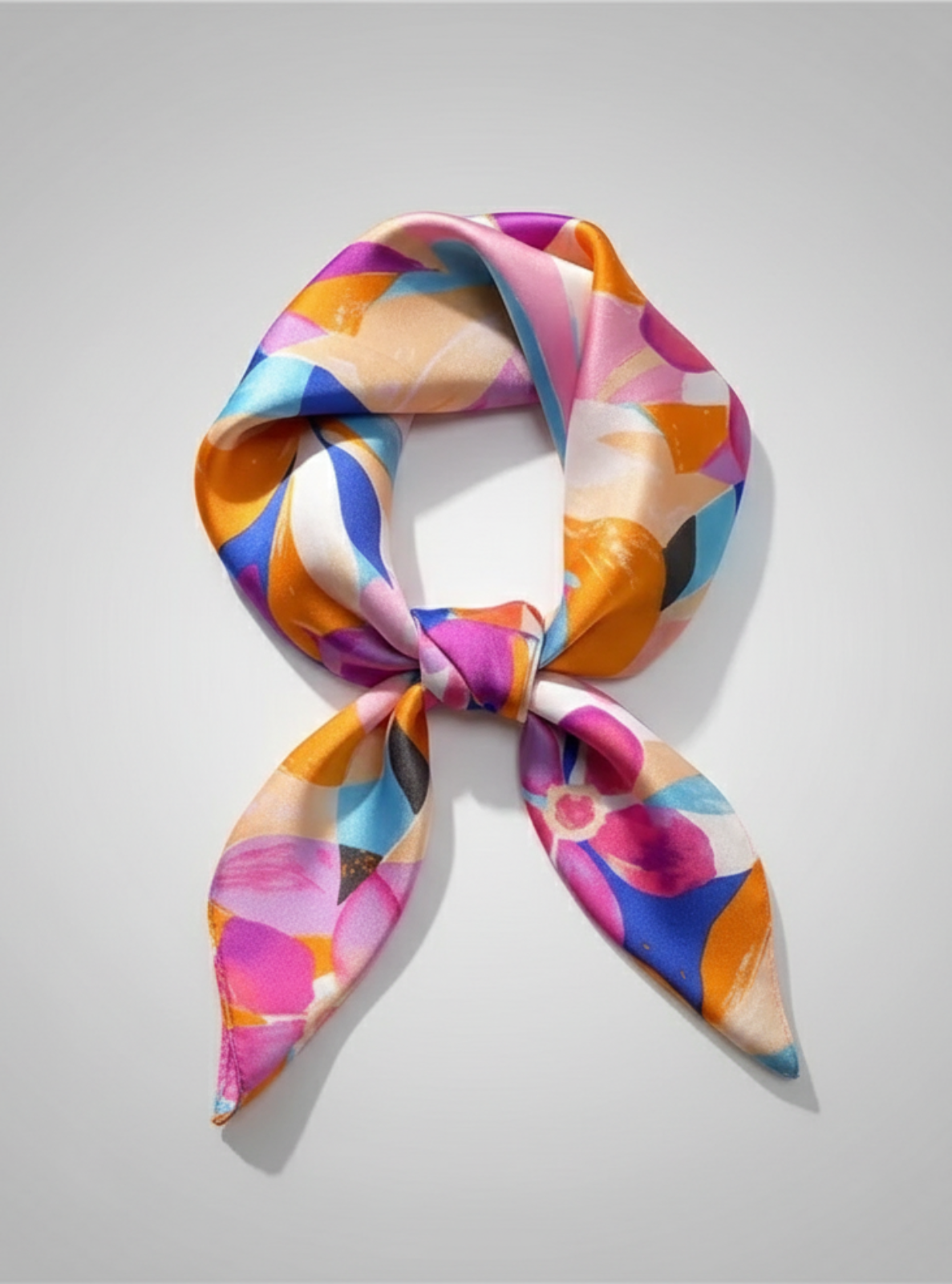 Colorful patterned scarf on a light gray background