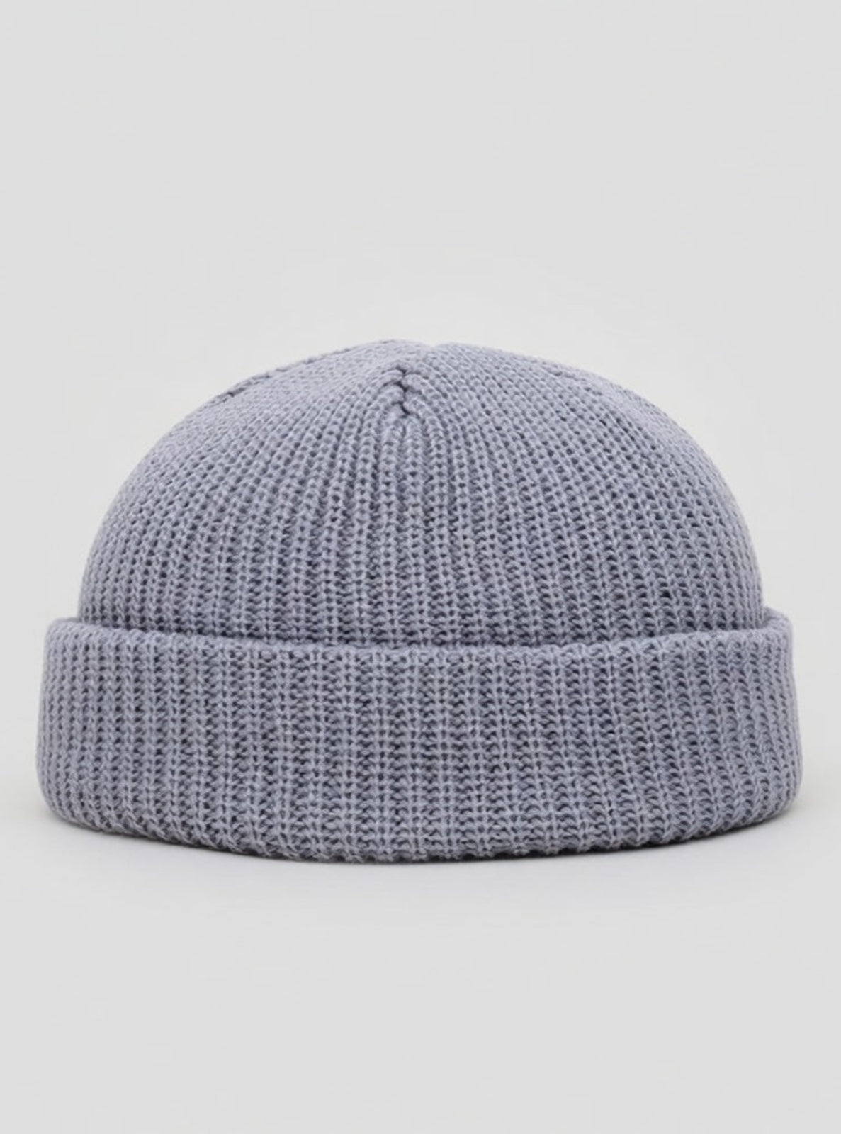 Gray knit beanie on a light gray background