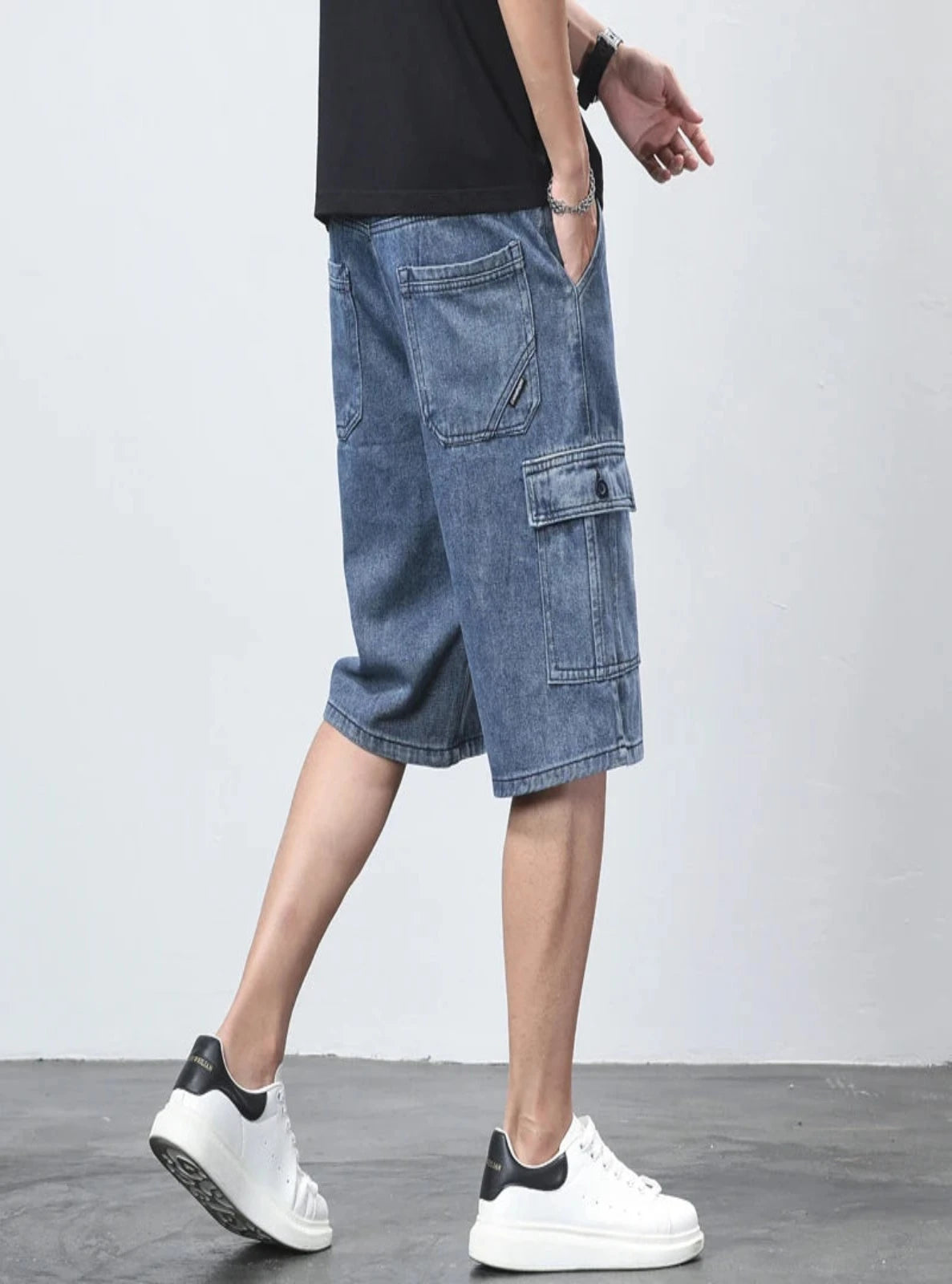 Low Denim Cargo Shorts