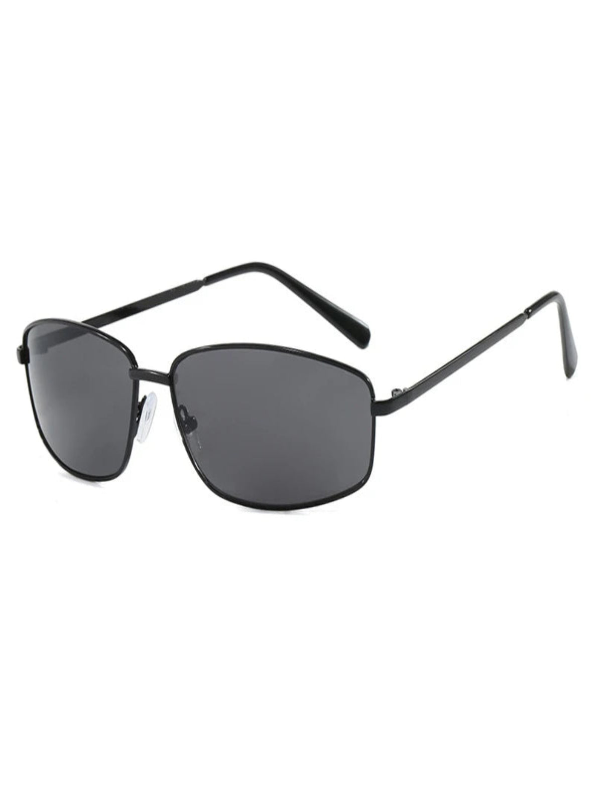 Black sunglasses with dark lenses on a white background