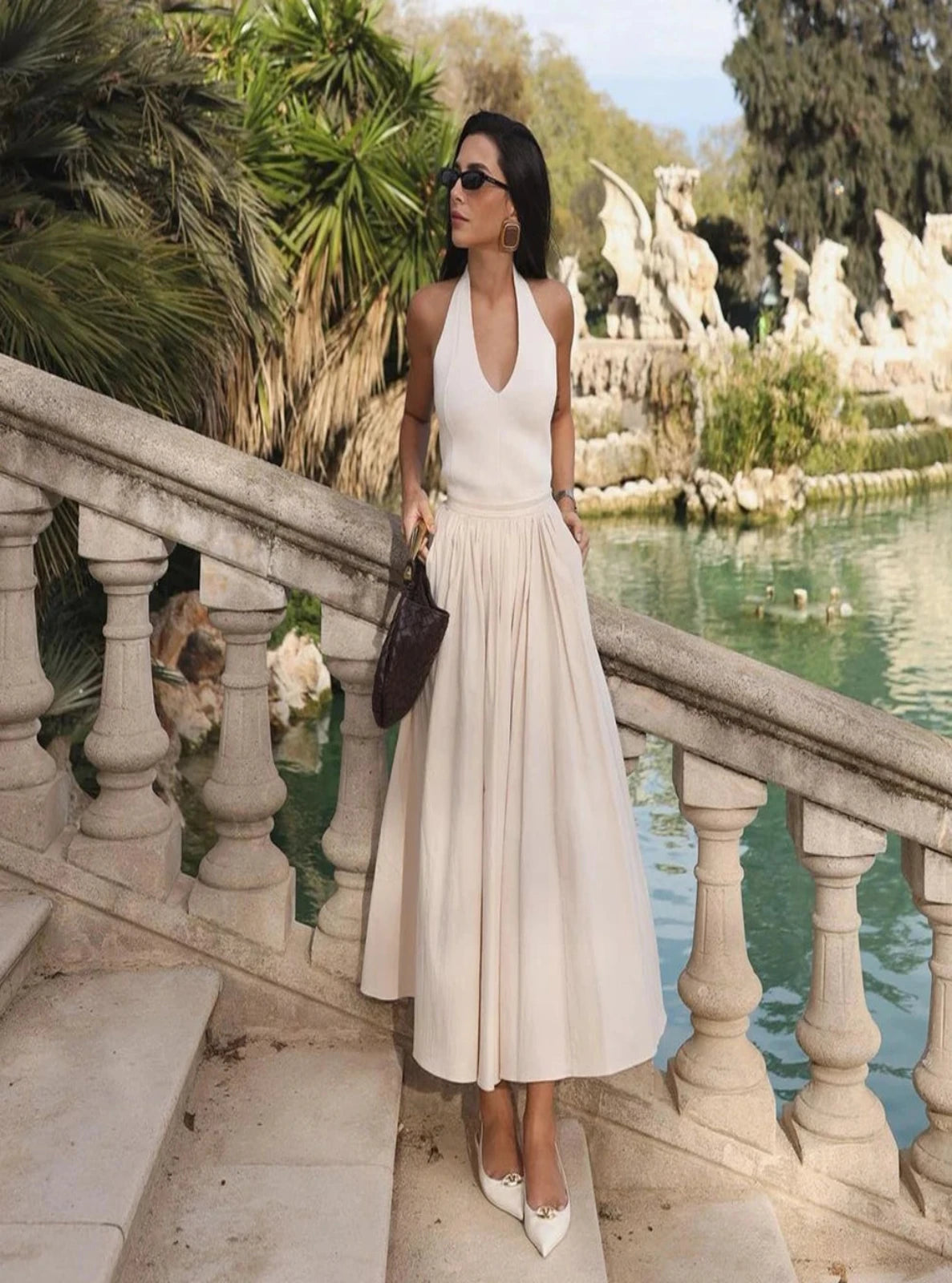 High Waist Pleated Maxi Skirt