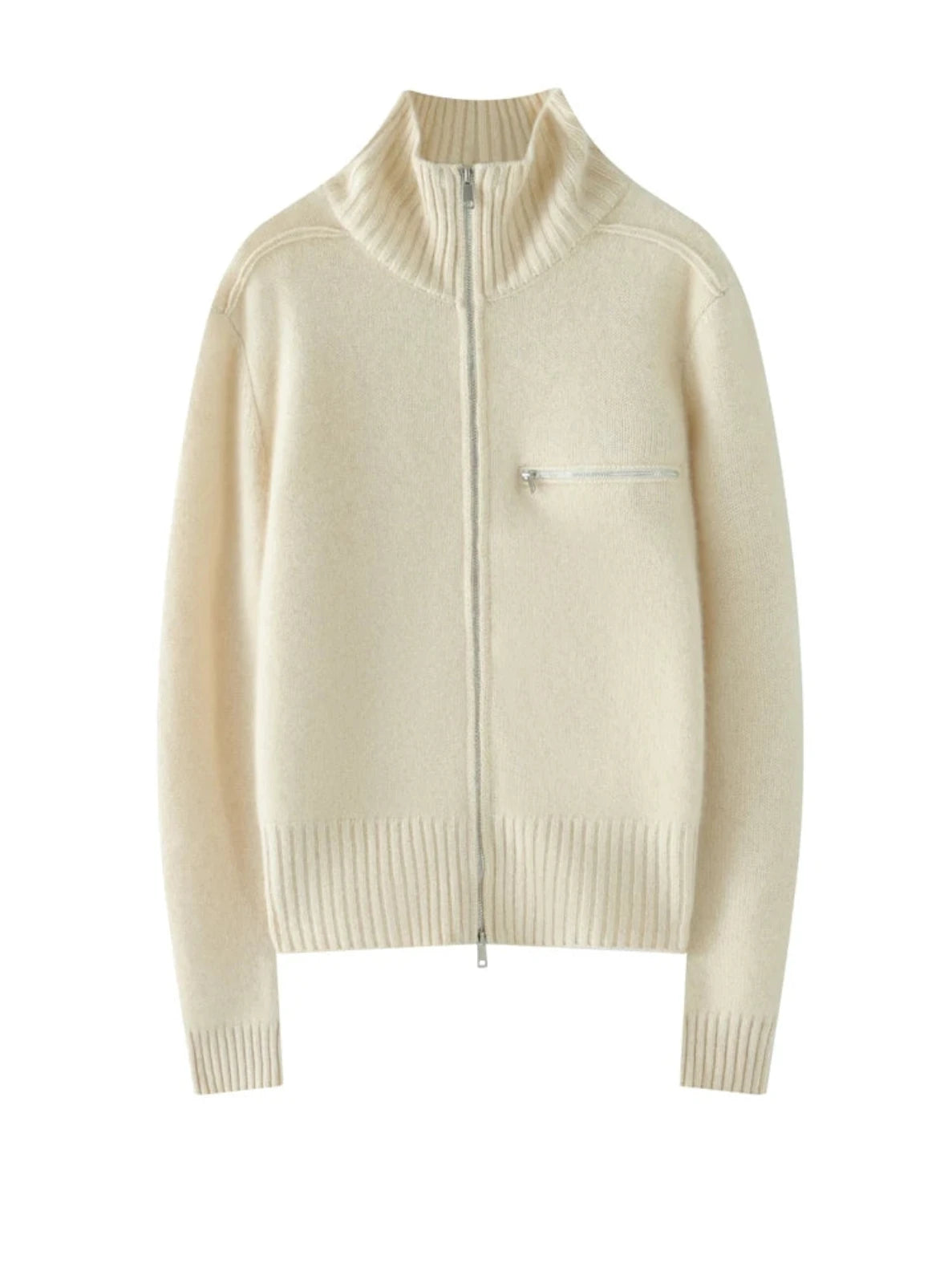 Cashmere Rib-knit Cardigan With Zipper