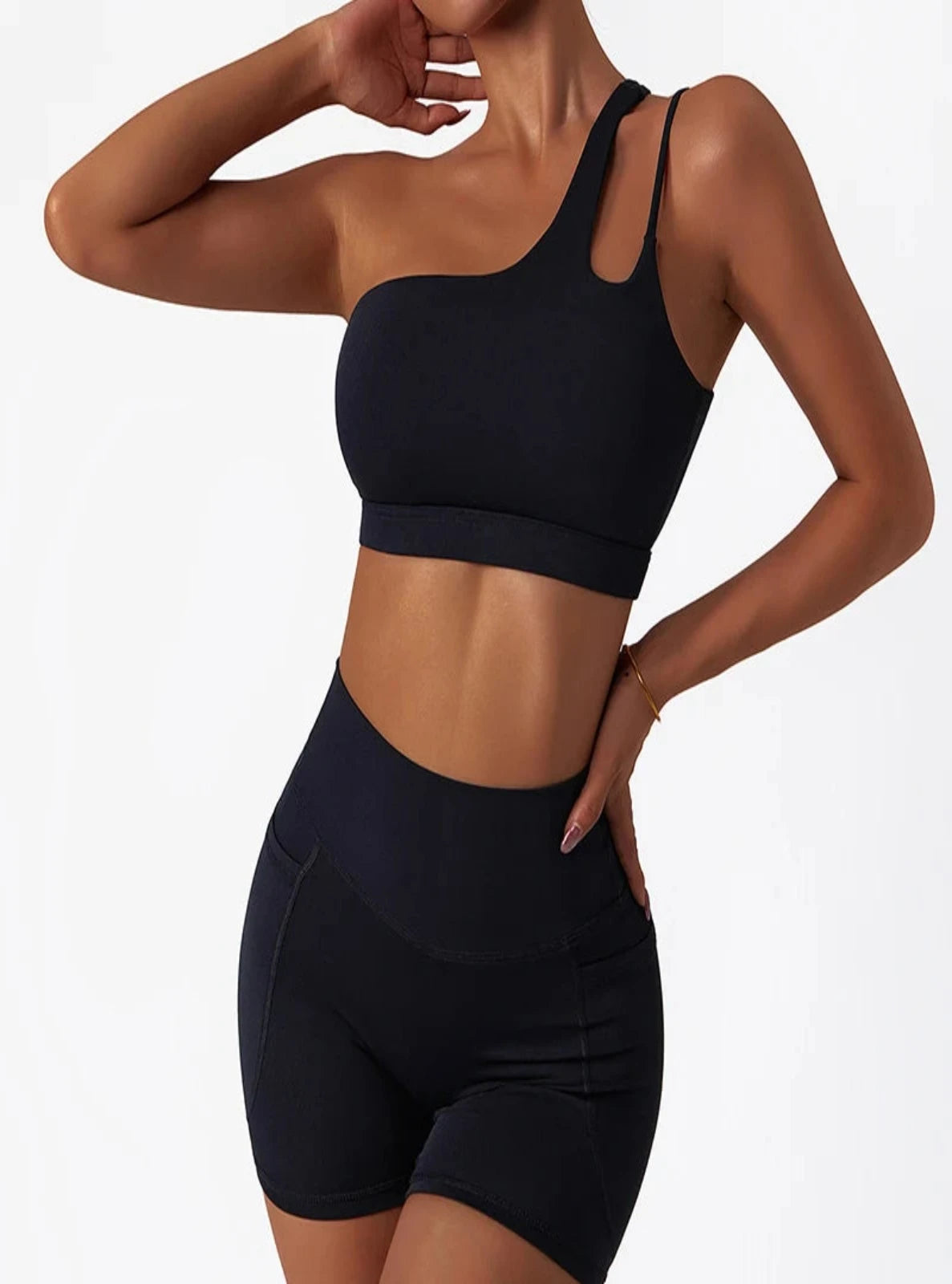 One-Shoulder Sports Bra & Biker Shorts Set