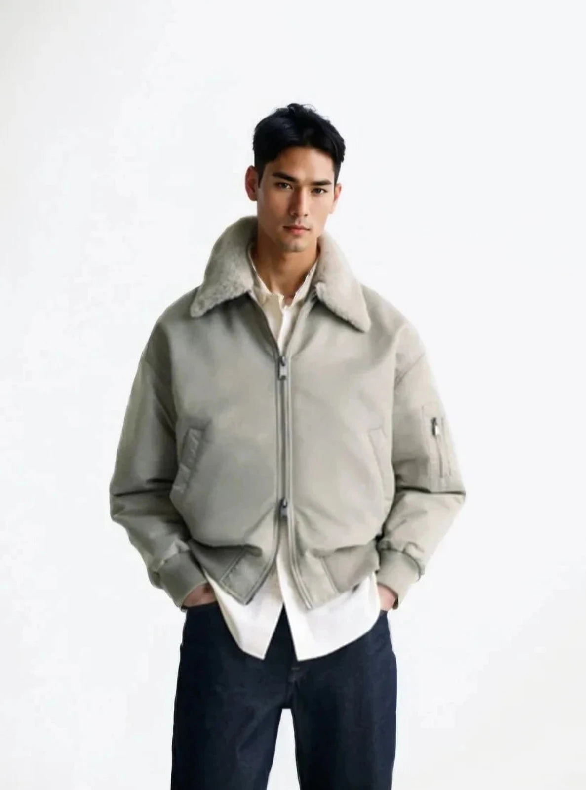 Regular Fit Bomber Jacket with Collar