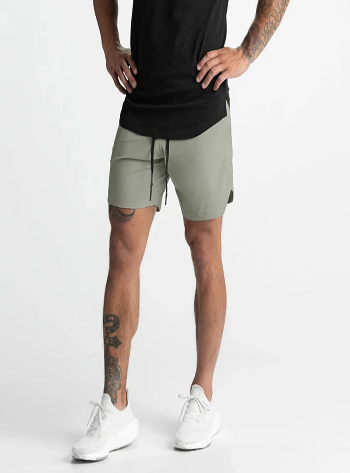 Army green Mid-Length Sports Shorts 