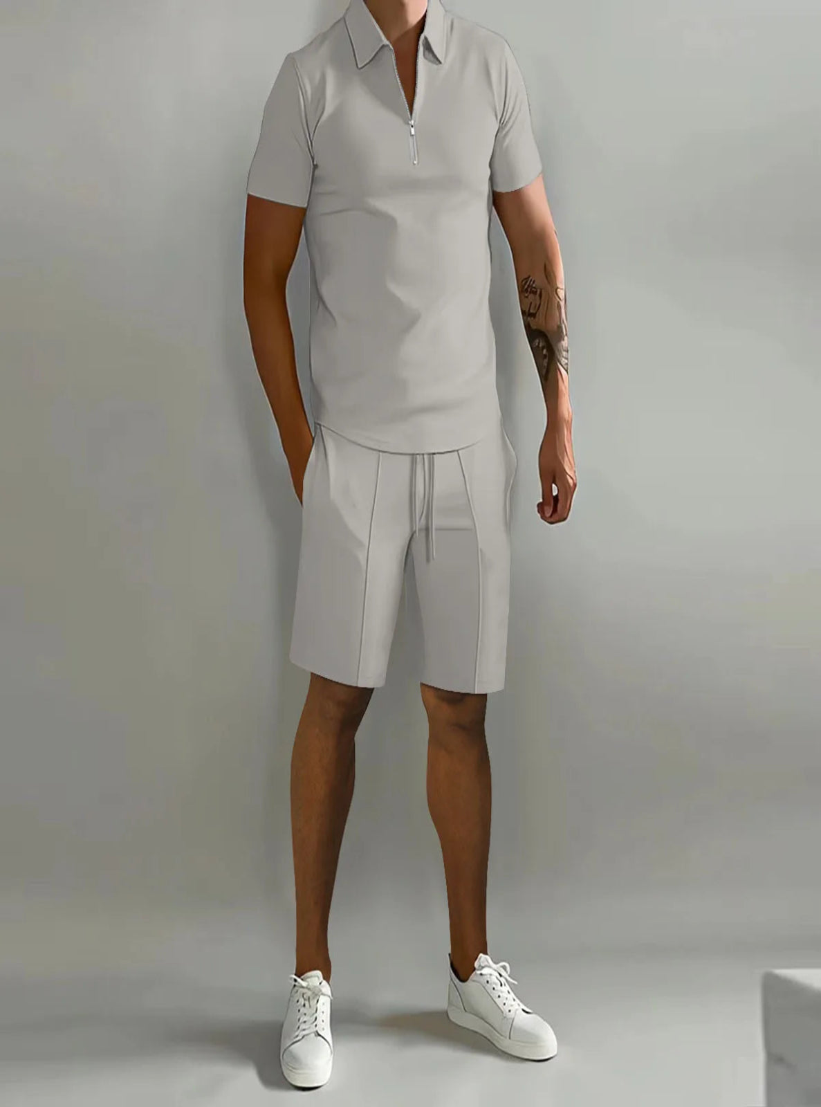 2-piece Half-zip Polo Shirt and Regular Fit Shorts Set