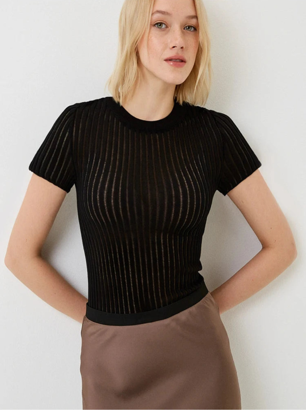 Sheer Rib-knit Top