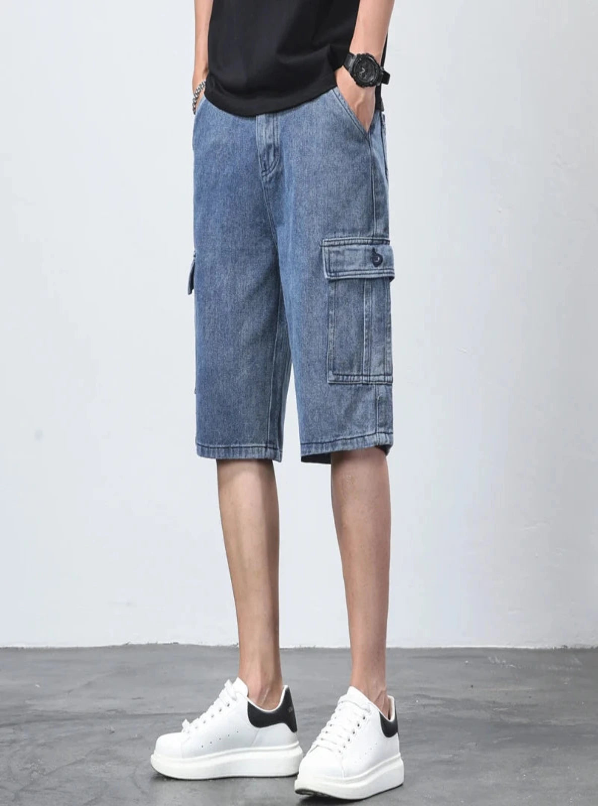 Low Denim Cargo Shorts